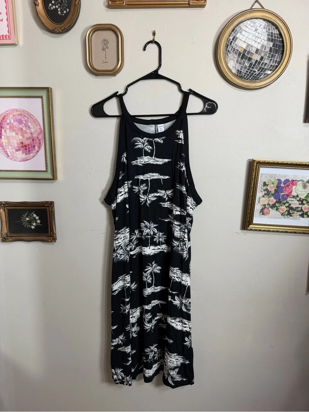 Old Navy Black Maxi Dress with White Tropical Print